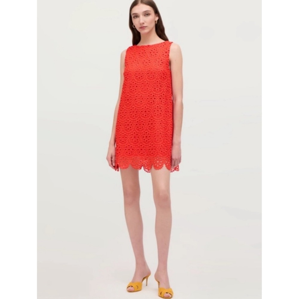 Hill House Home The Charlie Dress Poppy Red Scallop Lace Eyelet Shift Mini Med